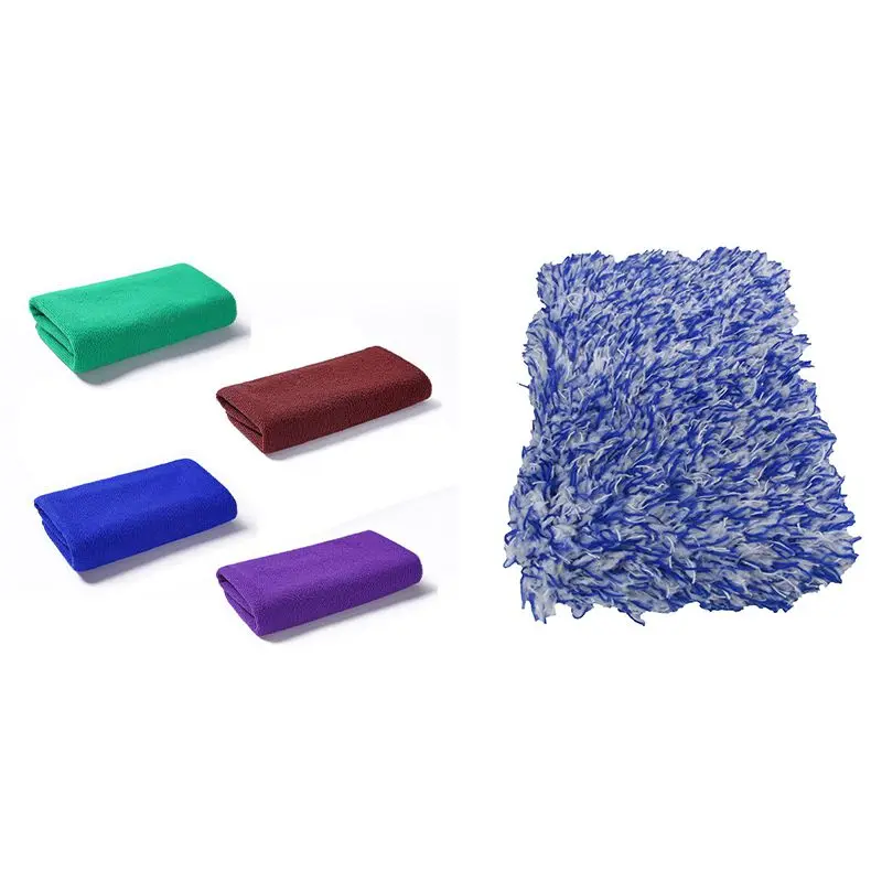 

4X Microfiber Cleaning Cloth Drying Towel (30X70cm, Blue,Purple,Coffee,Green) With Cleaning Towel Sponge Block Blue