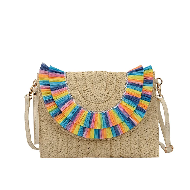

Colorful Papyrus Summer Hand-woven Clutch Envelope Bag Women's Single Shoulder Bag