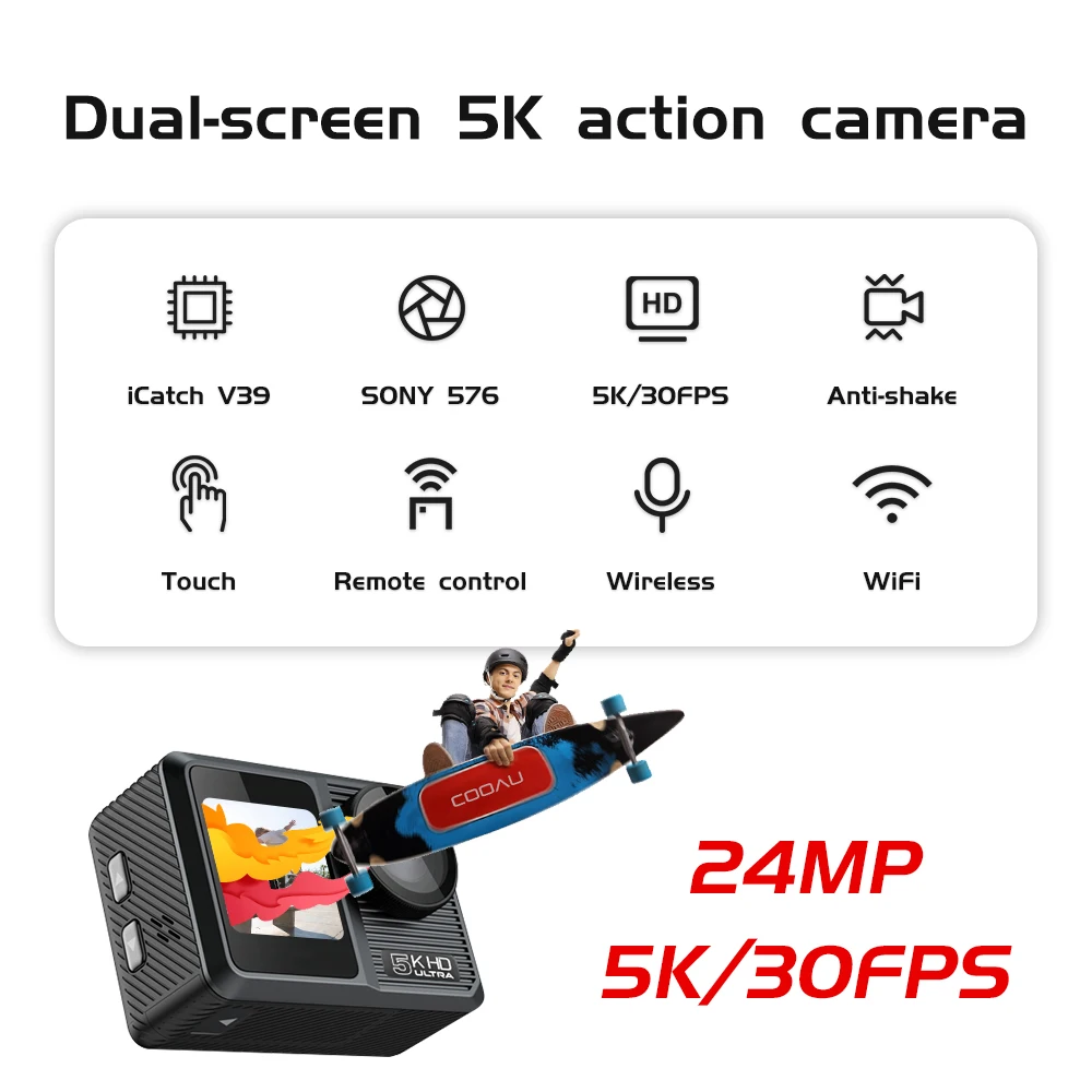 2022 новая Экшн-камера Ultra HD 5K 30fps 4K 60FPS двойной дисплей сенсорный экран