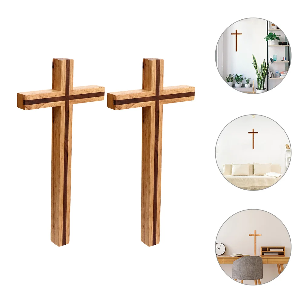 

2pcs Wooden Cross Ornament Wooden Cross Figurine Home Standing Cross Decoration