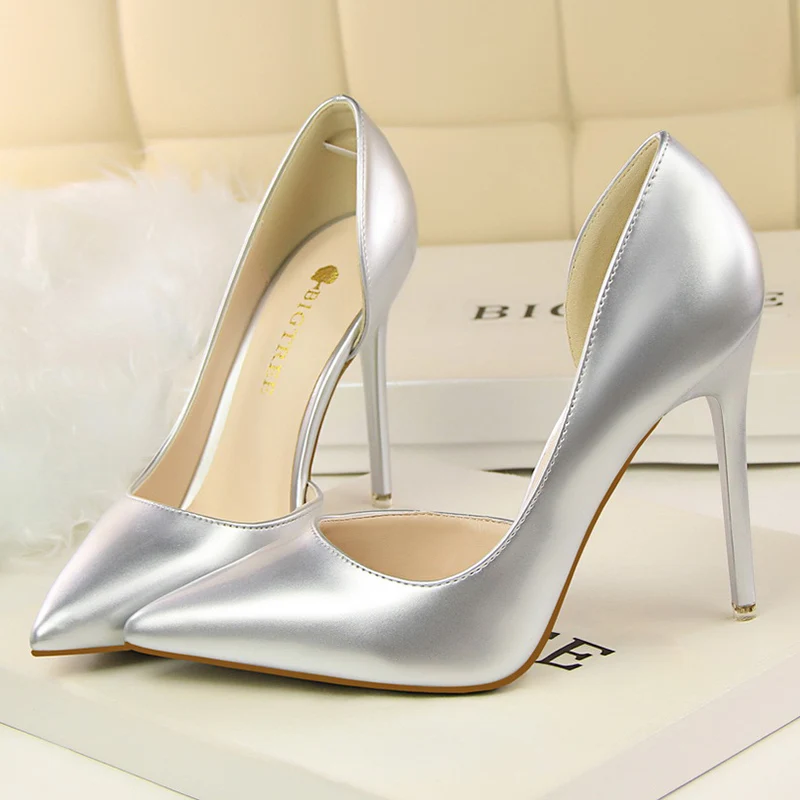 

2022 Women 10.5cm High Heels Yellow Orange Pumps Casual Office Sexy Silver Stiletto Wedding Heel Lady Scarpins Cutout Sexy Shoes