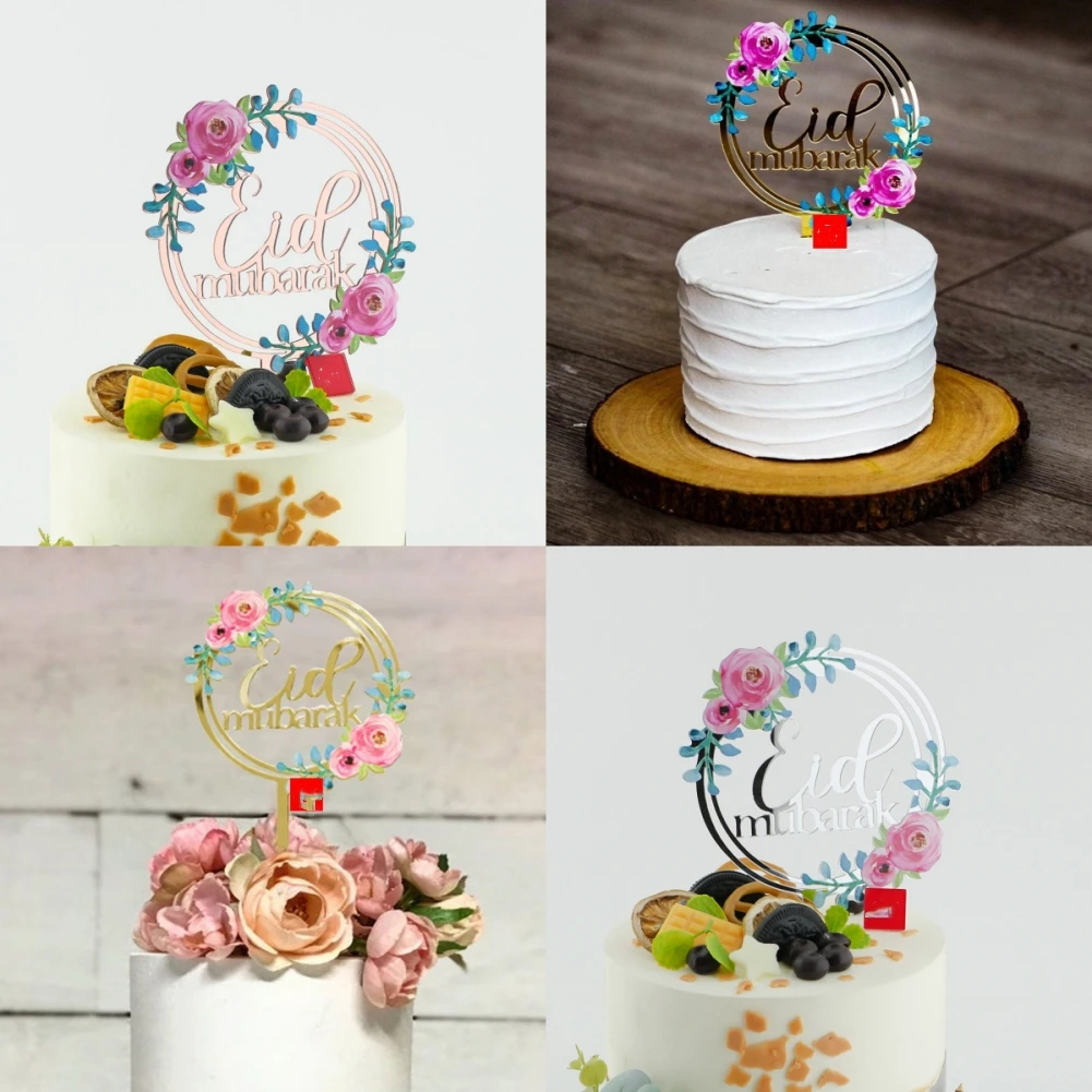 

Eid Al-Fitr Flowers Cake Topper Cake Insert Dessert Decorations Acrylic Birthday Festival Party Wedding Supplies Eid Mubarak