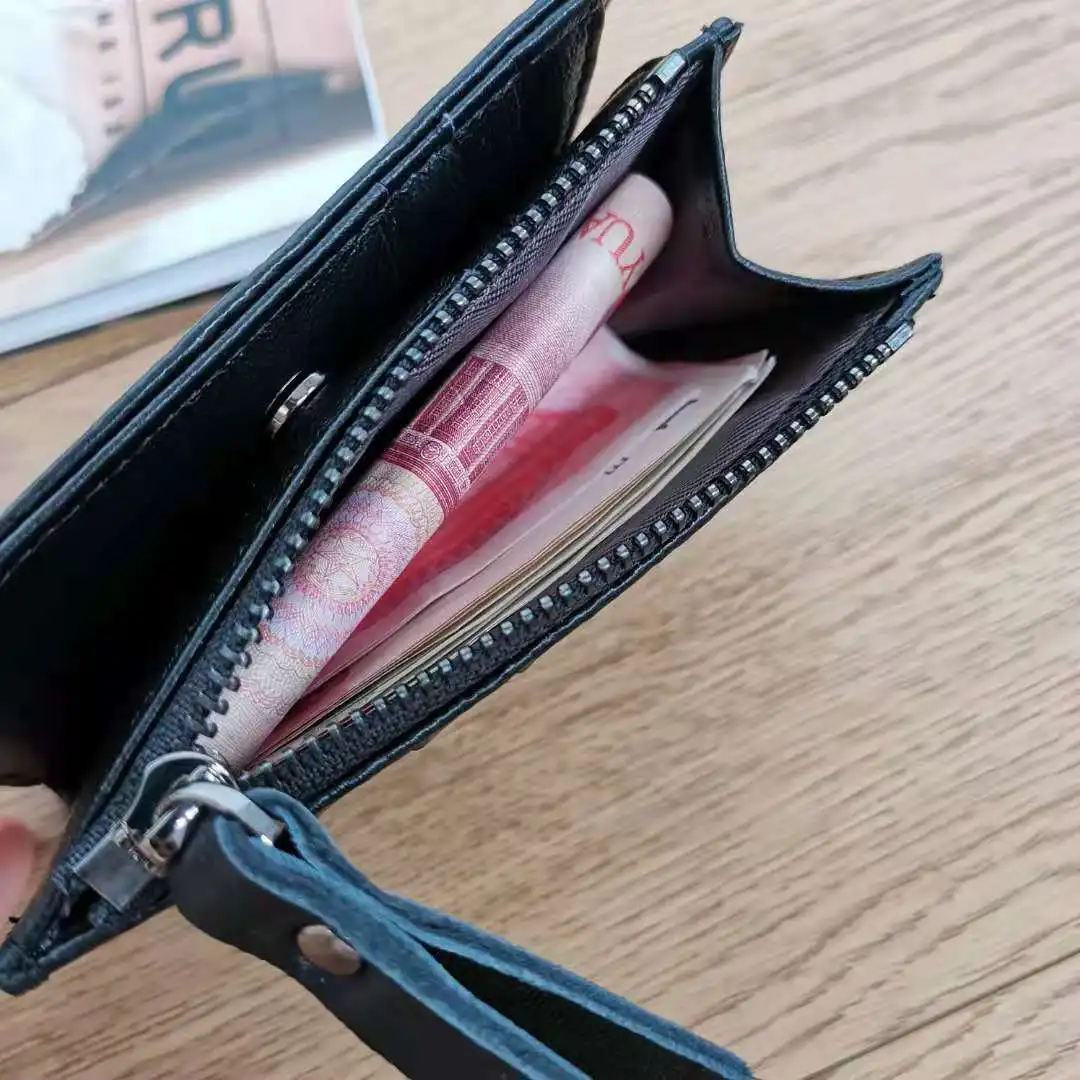 Genuine Weaved Lambskin Leather Credit Card Holder Button Folded Zippy Wallet Compact Organizer 4 Colors Option