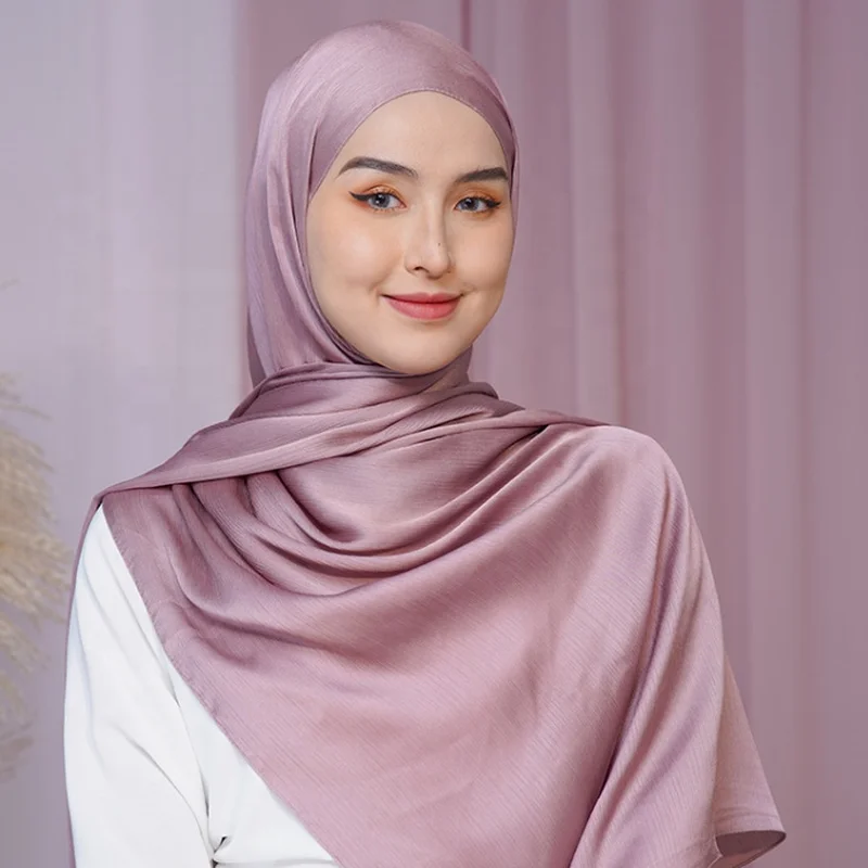 

70x175CM Crinkled Satin Scarf Hijab Soft Plain Chiffon Shawls Muslim Islamic Hijabs Wraps for Women Headscarf Headband