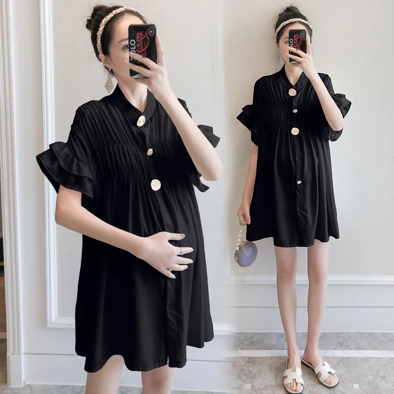 Summer Woman Pregnancy Clothes Pregnant Dress Fashion Solid Nursing Tops Short Sleeved Vestidos Maternity Clothes For Pregnant