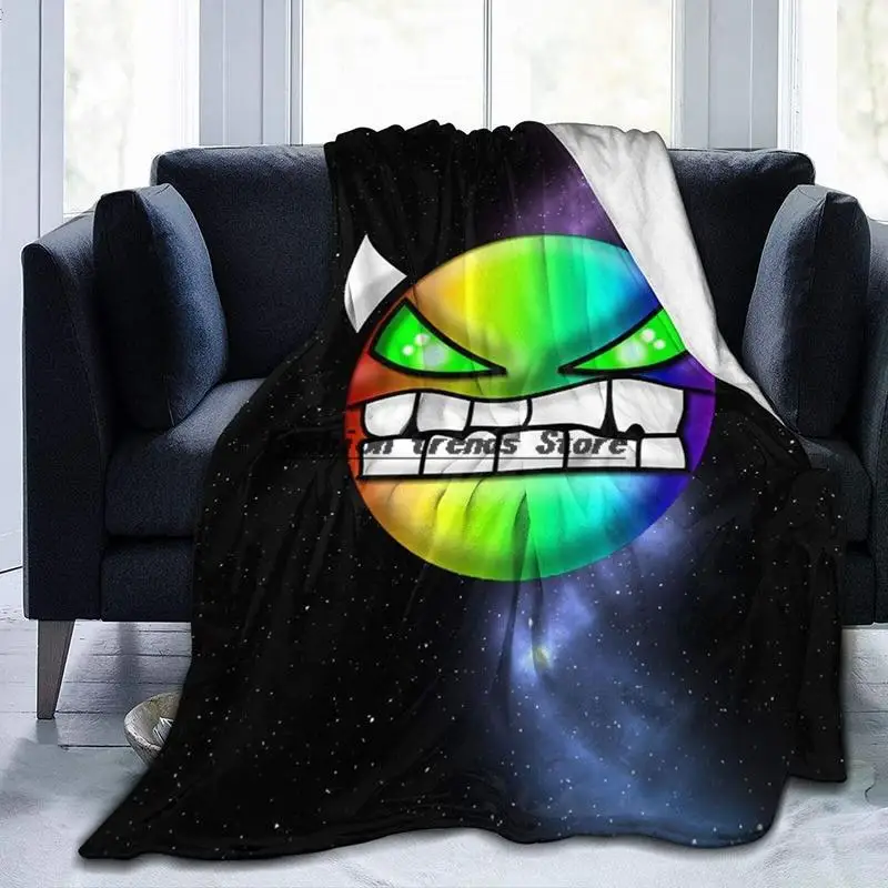 

Colorful Demon Geometry-Dash Plush Blanket Ultra-Soft Flannel Throw 3D Printing Fuzzy Blankets for Adults Kids