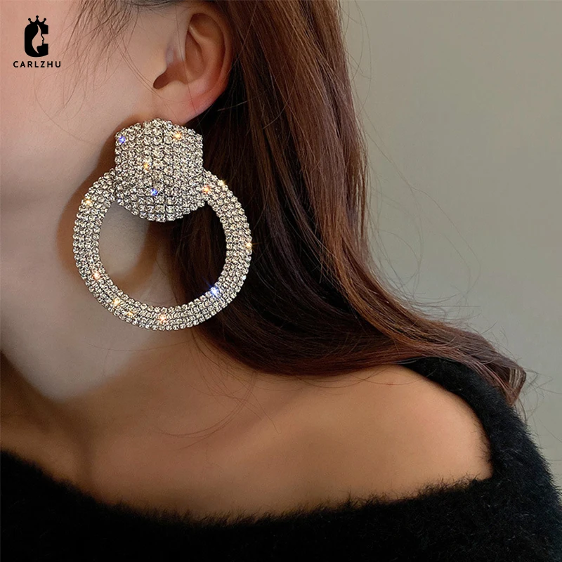 

Exaggerated Full Rhinestone Circle Drop Earrings European and American Fashion Trend Heavy Industry Earring Luxury Jewelry