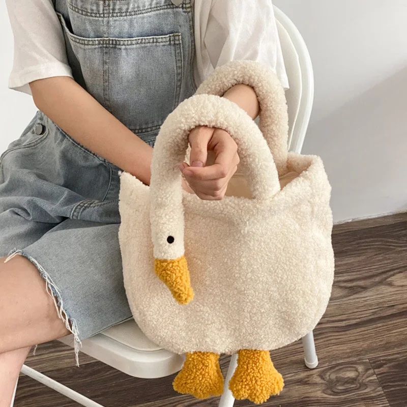 

Women Crossbody Bag Plush Goose Tote Simple Warm Cloth Wrist Bags Cute Soft Handbag Adjustable Crossbody Bag Purses For Girls