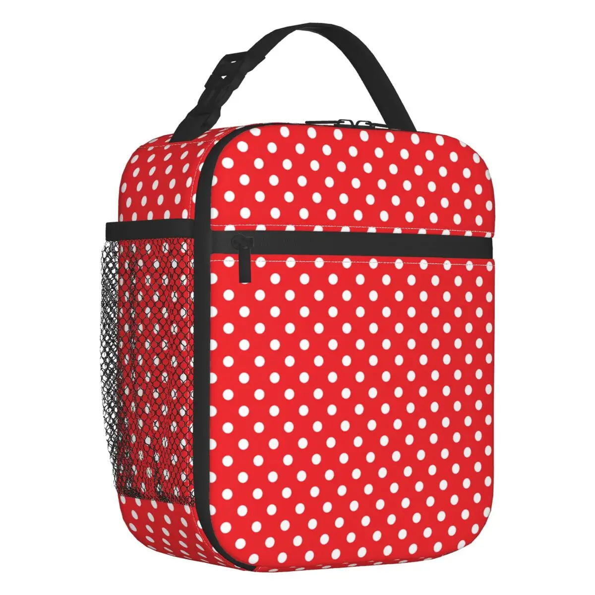Classic Red And White Polka Dot Insulated Lunch Bag for Women Portable Cooler Thermal Lunch Box Office Work School