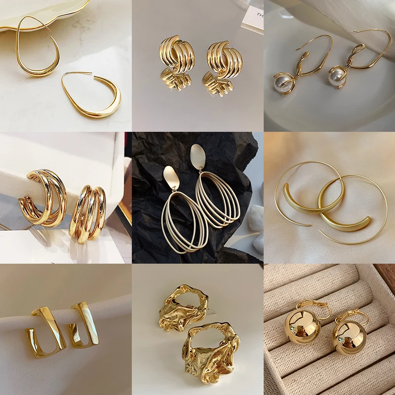 

Statement Minimalist Gold Color Earrings For Women Vintage S925 Silver Needle Stud Earring Street Style Korean Fashion Jewelry