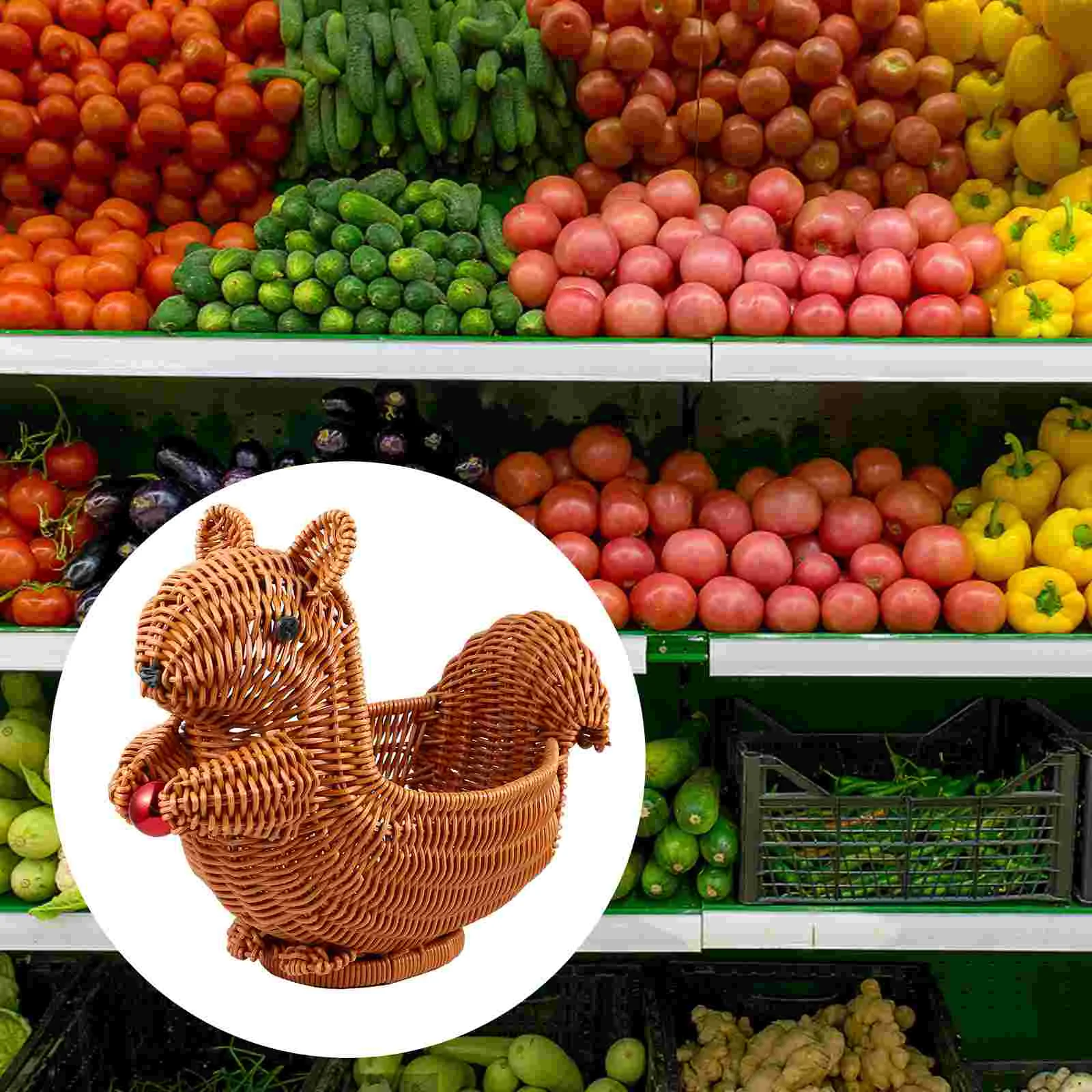 

Basket Fruit Woven Wicker Rattan Bowl Storage Serving Tray Snack Bread Decorative Squirrel Baskets Bin Weaving Vegetable Candy
