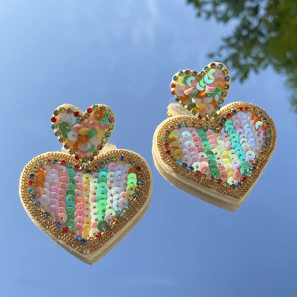 Lifefontier богемные радужные цветные серьги-подвески в форме сердца с блестками для