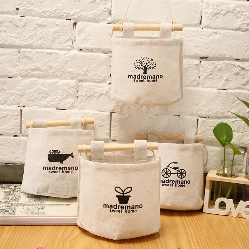 

Cotton and Linen Fabric Hanging Wall Storage Bag Sundries Storage Bag Creative Cute Free Combination Small Hanging Bag