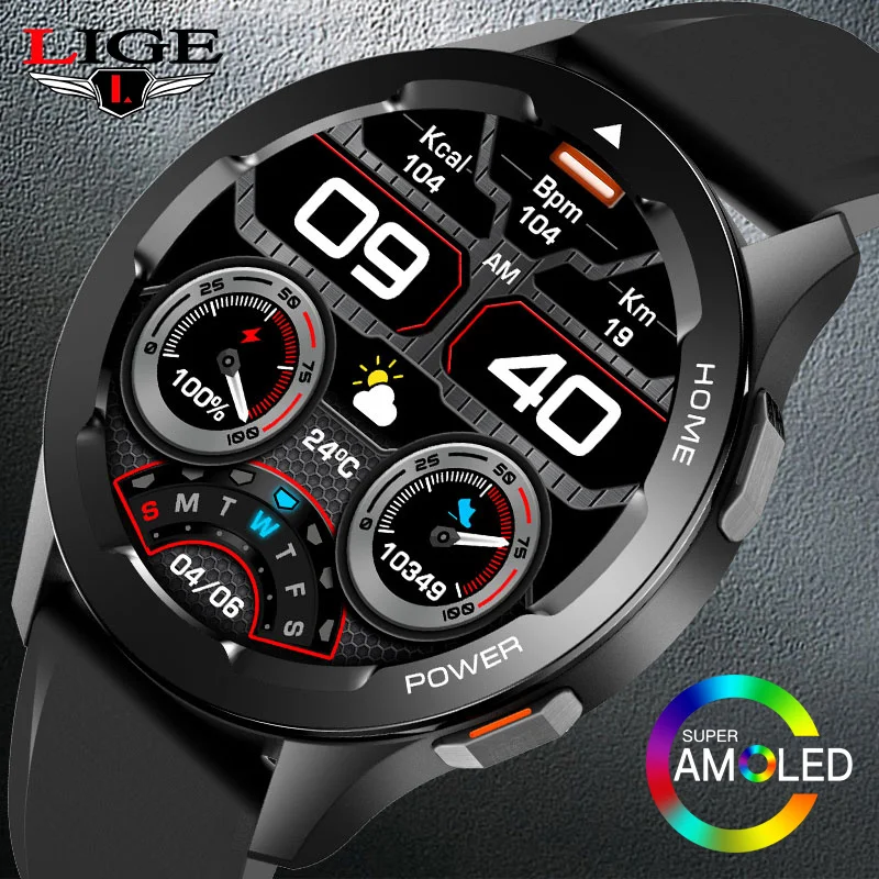 

LIGE NFC Smart Watch Men Bluetooth Call AMOLED 360*360 HD Screen Wireless Charger Voice Assistant Smartwatch Man For Android IOS