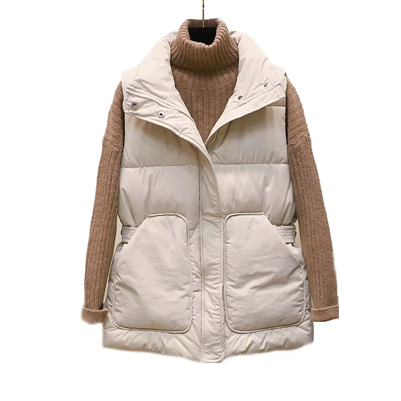 

2022New Women's Down Cotton Body Warm Vest Coat Winter New Ladies Casual Waistcoat Female Sleeveless Long Vest Jacket Slim