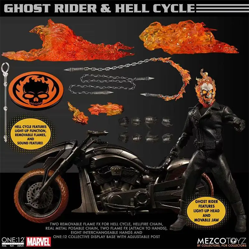 Original MEZCO ONE:12 GHOST  RIDER HELL CYCLE In Stock Anime Action Collection Figures Model Toys