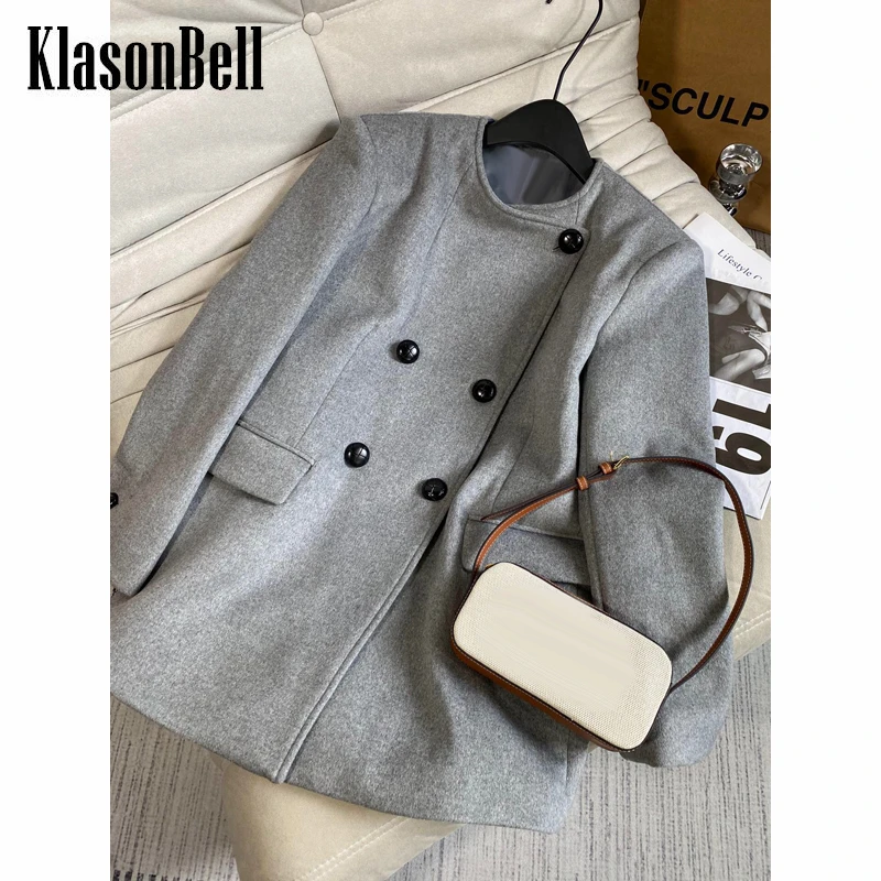 

9.16 KlasonBell Vintage Temperament Shoulder Pads Double Breasted Loose Wool Coat Women