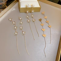 new trendy silver needle post pear flower heart super long earrings for women fashion jewelry tassel pendientes mujer 2022