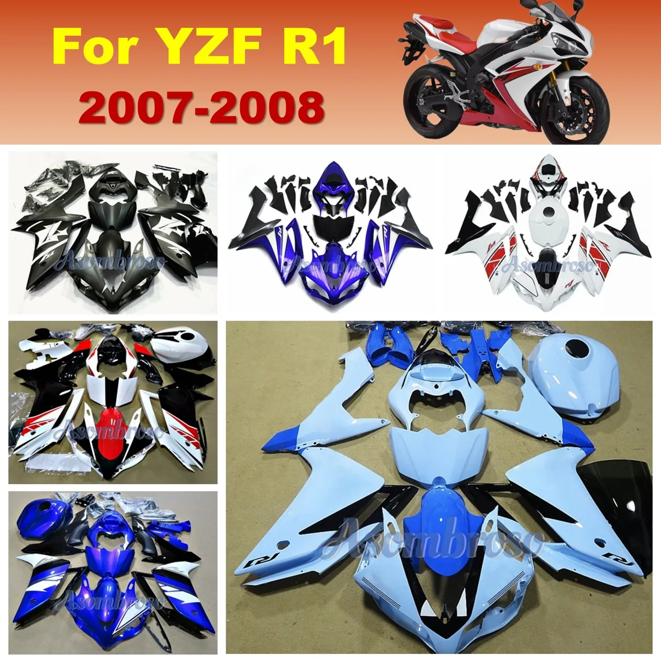 Аксессуары для мотоциклов комплект обтекателей подходит YAMAHA YZF R1 2007 2008 yzfr1