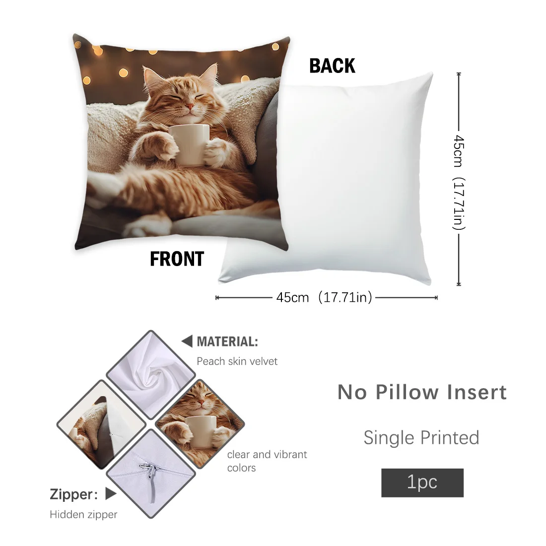 

Декоративная наволочка с принтом кота