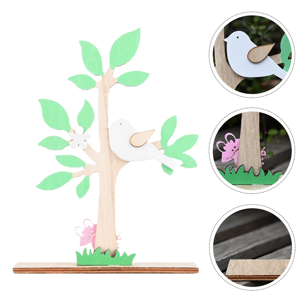 

1Pc Easter Decor Household Tree Bird Ornament Creative Easter Decorations Wooden Desktop Decor For Home Table