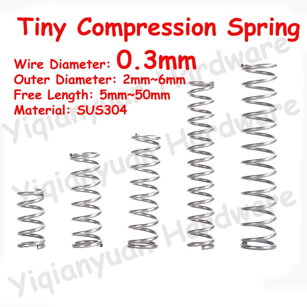 

10Pcs Wire Diameter 0.3mm SUS304 Stainless Steel Cylidrical Coil TinyCompression Spring Rotor Return Compressed Release Pressure