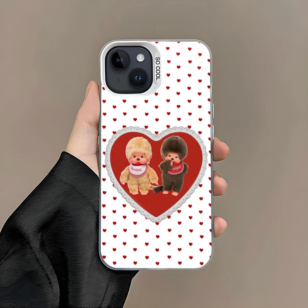 Милый мультяшный чехол для телефона M-Monchhichi iPhone 16 15 14 13 12 11 Pro Max белый матовый
