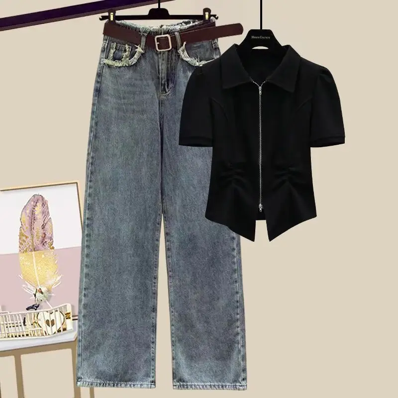 Женская хлопковая Футболка-поло с коротким рукавом И ВИНТАЖНЫЕ ДЖИНСЫ