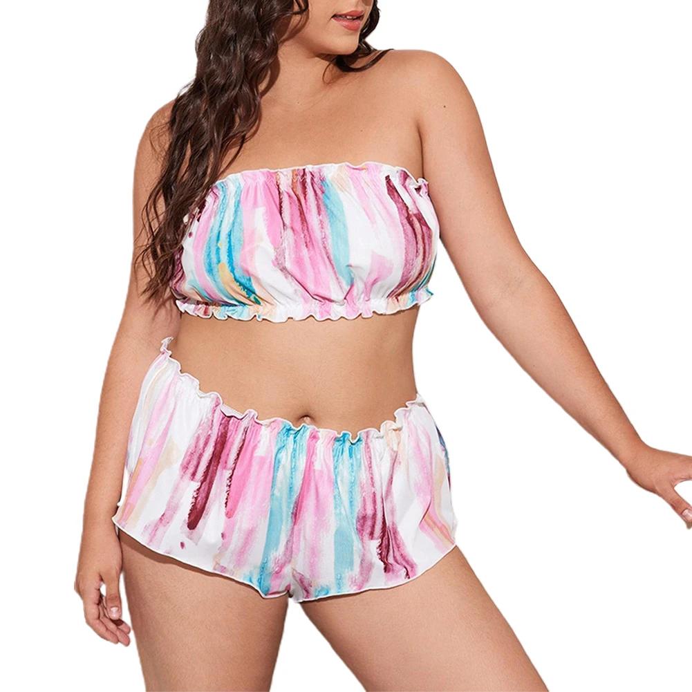 

New Style XL~4XL Women Plus Size Sleepwear Sexy Lingerie Boxer Briefs 2 Piece Pajamas Strapless Soft And Comfortable
