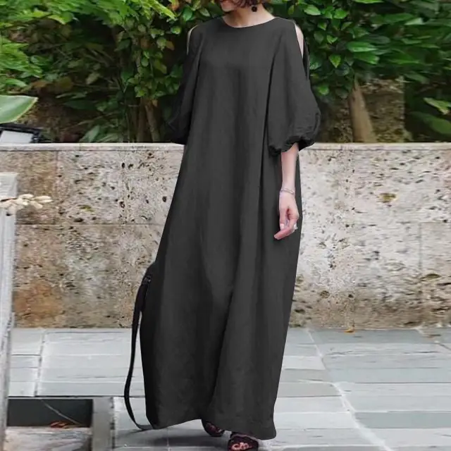 Oversize Cotton Line Women's Long Dress 