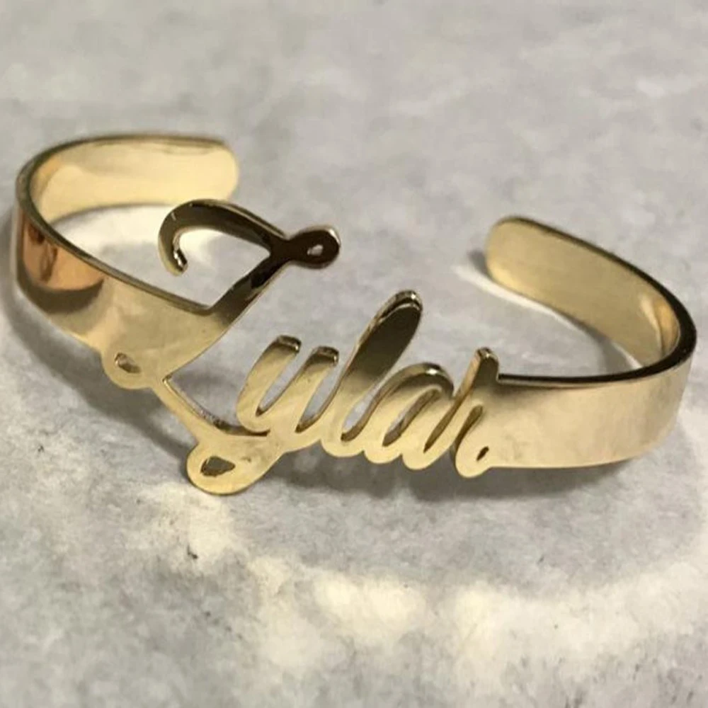 Name Bracelet for Women Stainles Steel Custom Letter Opening Personality Bangle Girl Jewelry Gold Color Bracelet for Best Friend