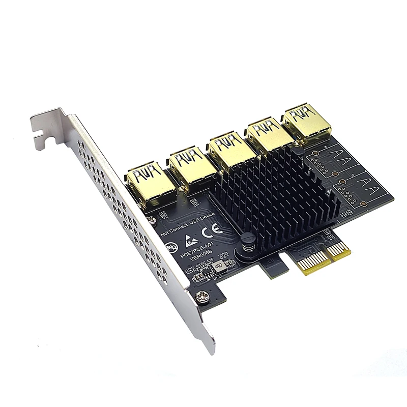 Фото Увеличитель PCI Express, переходная карта PCIE с 1 на 5 портов, концентратор USB 3,0, 1X 4X 8X 16X, Райзер для майнинга видеокарт №1