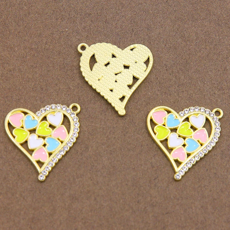 10 шт. 23*23 мм эмалевое Радужное сердце очарование для изготовления ювелирных