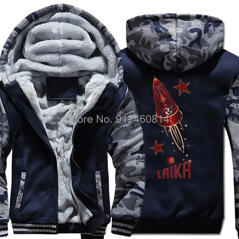 

USSR Laika The CCCP Super Soviet Space Rocket Dog hoodie Men Thick Jackets Sweatshirts Men Winter Coat Fashion Hooded Harajuku