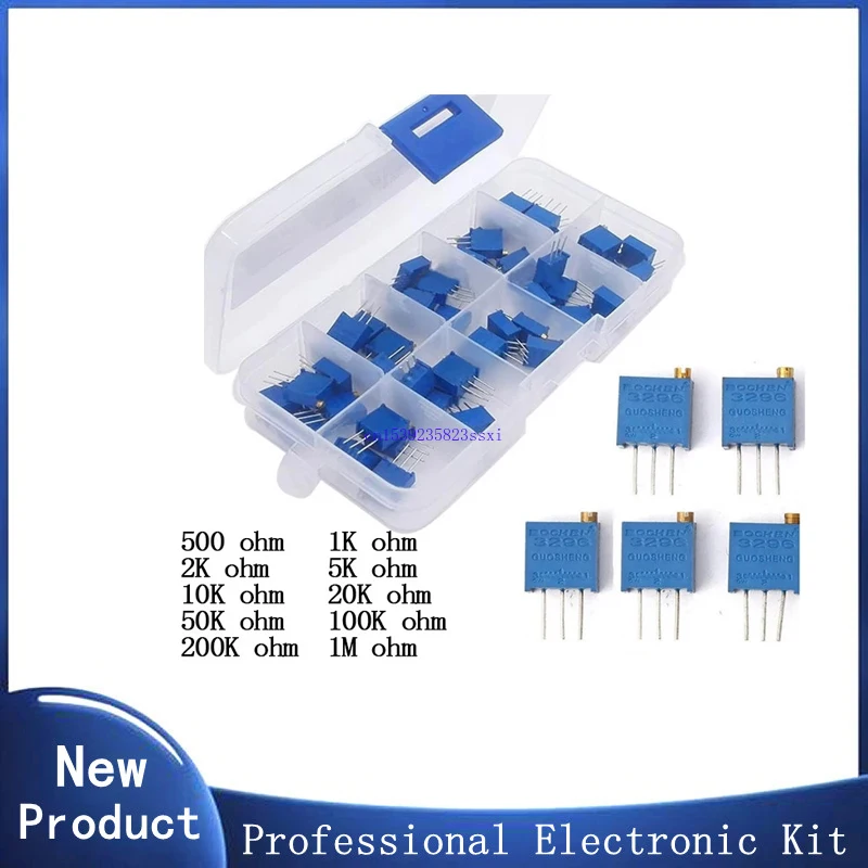 

50pcs/lot 3296W series 500R 1K 2K 5K 10K 20K 50K 100K 200K 1M multi-turn potentiometer 10K Variable resistors
