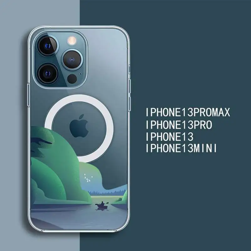 

Sunrise morning humanities scenery waterfall Phone Case For iPhone 13 12 Mini Pro Max transparent Super Magnetic MagSafe Cover