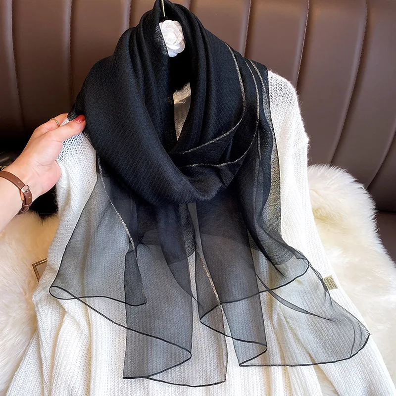 

70*190CM Women New Silk Scarf Shawl Luxury Brand Design Solid Color Ladies Long Silk Scarves Beach Sun Protection Wrap Hijab