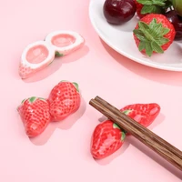 1pc strawberry shape ceramic chopstick holder tableware ornaments diy home study pen rest rack decor creative spoon fork rest