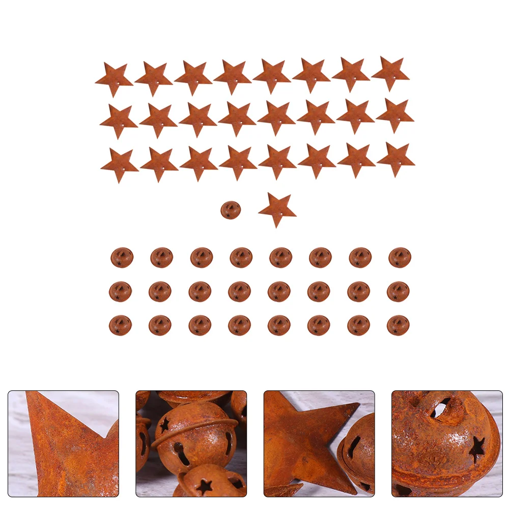 

50 Pcs Decorative Clock Retro Iron Bell Xmas Tree Decorate Stars Bells Hanging Ornament Embellishment