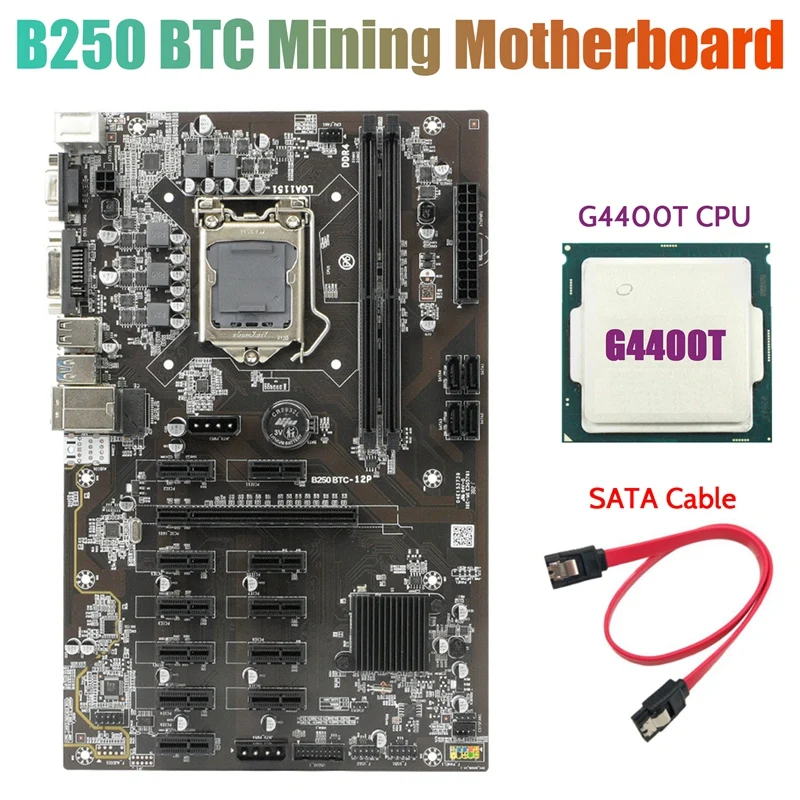

B250 BTC Mining Motherboard With G4400T CPU+SATA Cable 12Xgraphics Card Slot LGA 1151 Support DDR4 RAM For BTC Miner