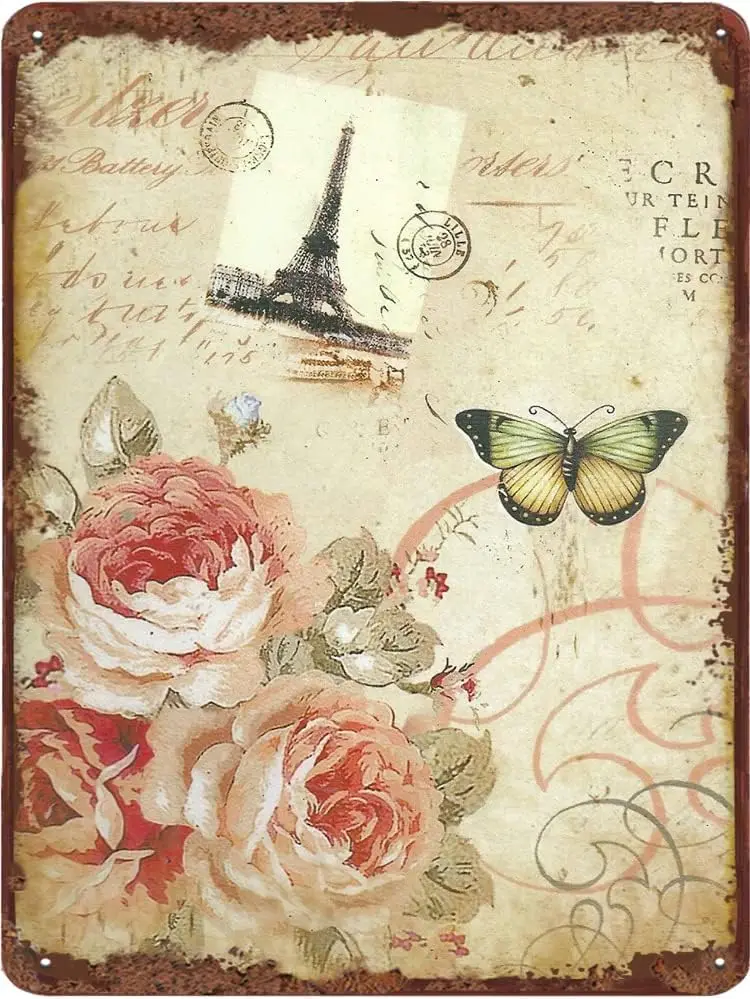 Thnkful &ampmp Blessed Rose Metl Tn Sgn Florl Vntge Wll Hngngng Decorton Holdy Brthdy Vlentne's Chrstms Tbletop