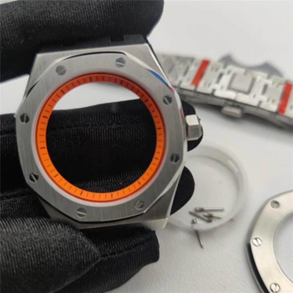 

AP Waterproof Oak Watch Case Shell + Strap ColorFul Inner Ring For NH35/NH36/4R35/4R36 Movement Mechanical Watch Parts