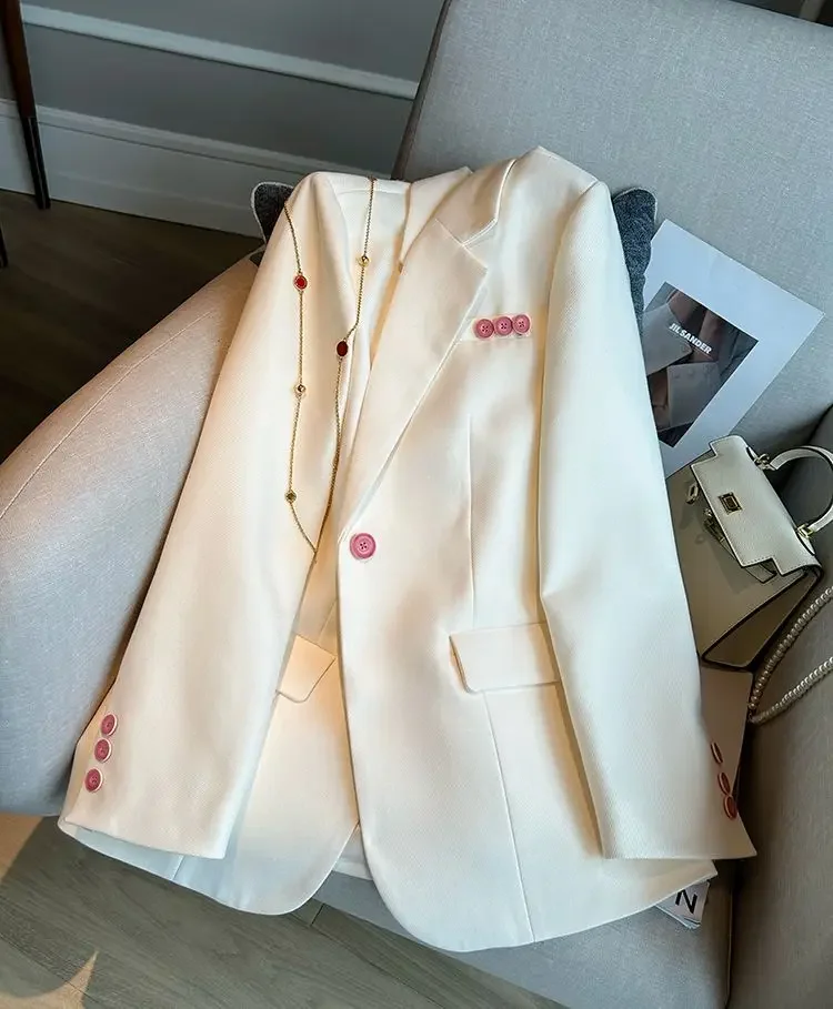 2024 новый стиль темпераментный белый костюм пальто Женская мода Повседневный
