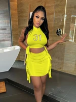 sexy party club dresses cut out side lace up crop top and tassle mini skirt two piece sets womens rave vacation outifits
