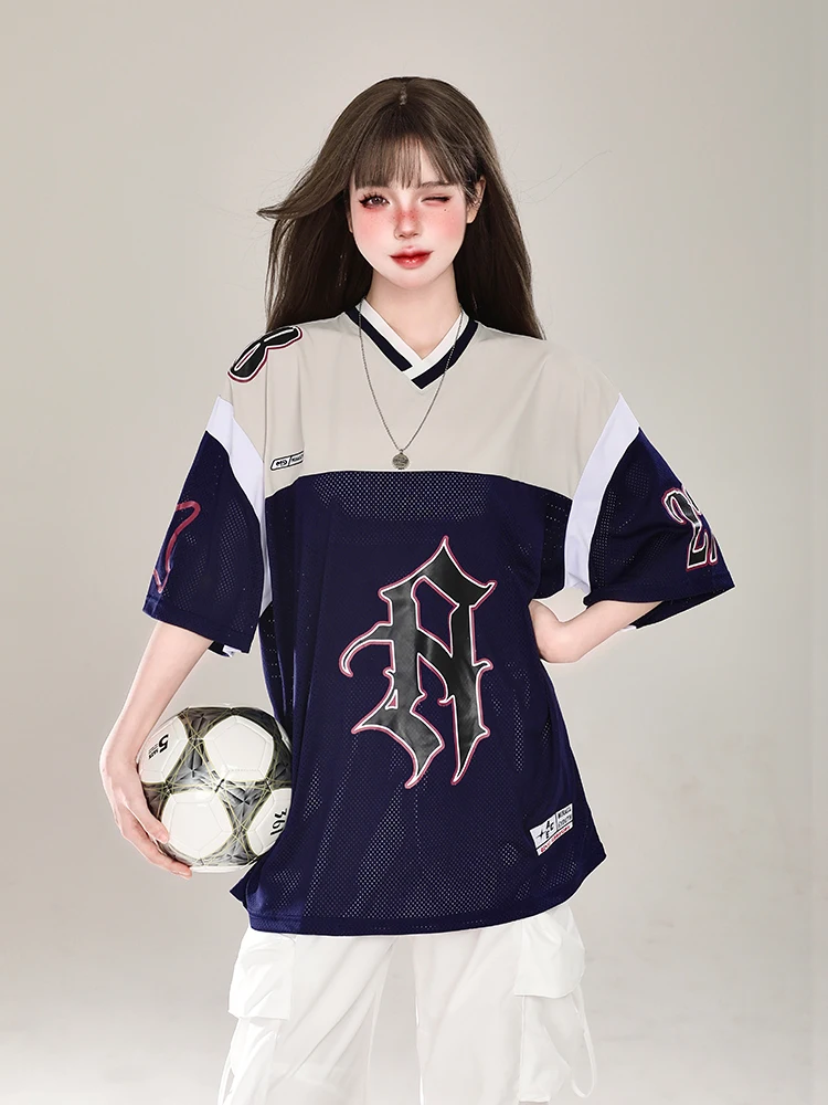 Американская футболка Y2g Gyaru контрастного цвета в стиле пэчворк сетчатая с