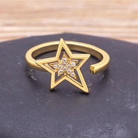 aibef new design cz zircon star open ring fashion statement geometric gold charm women adjustable jewelry exquisite wedding gift