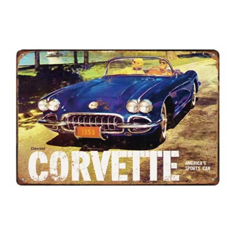 

vintage Metal Tin Sign CORVETTE CAR Bar Pub Home Vintage Retro Poster Cafe ART farmhouse home decor