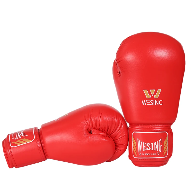 Фото Боксерские перчатки Wesing AIBA, красные, синие боксерские перчатки для профессиональных тренировок, кикбоксинга, 12 унций №3