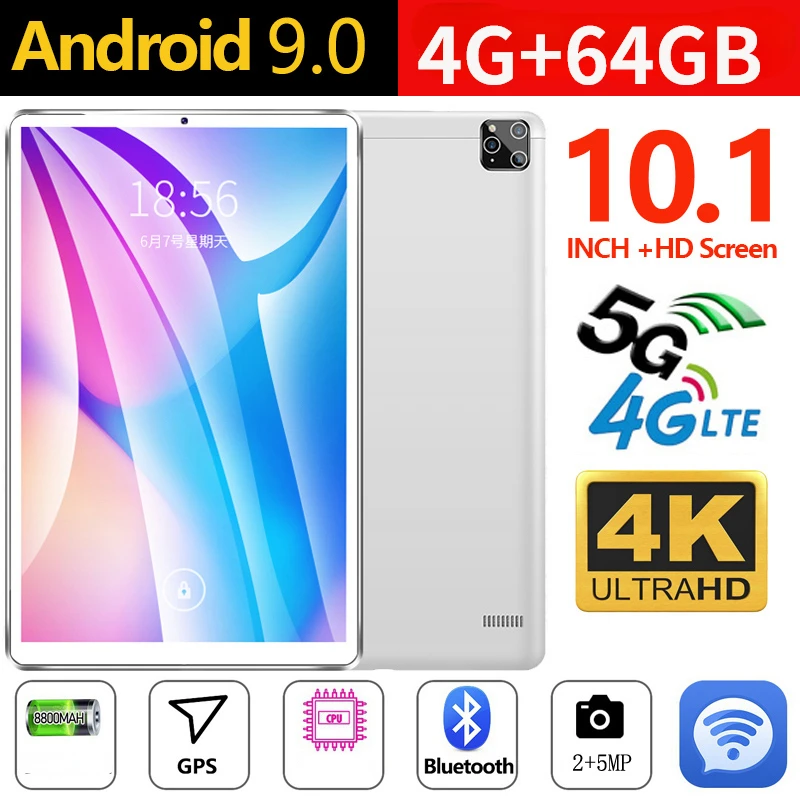 10.1 Inch 4G+64GB Tablet Tablet Android 9.0 WiFi Tablet 4G Network Tablet Dual SIM Card Ipad Pro Phone 4G Call Phone Tablet