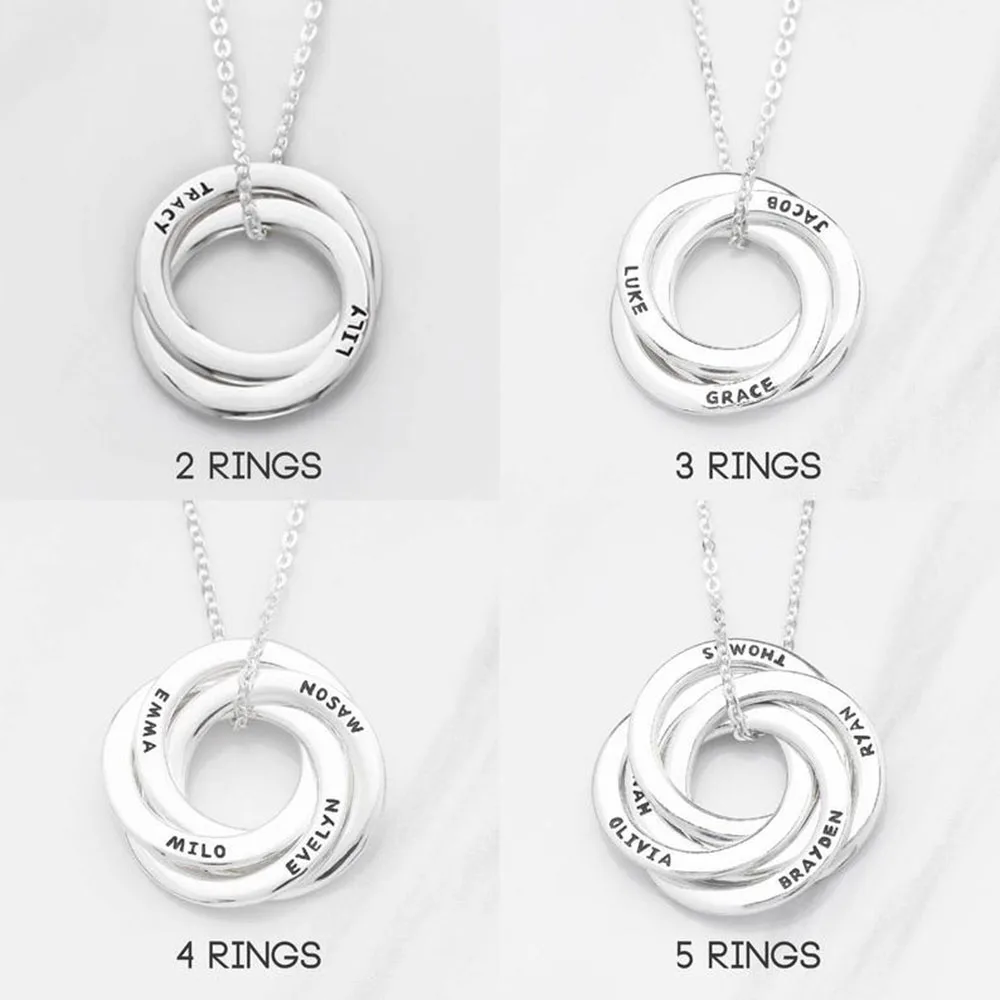 

Custom Name Circle Rings Pendant Necklace Stainless Steel Personalize Engraved Multiple Kids Name Necklace Jewelry Gifts for Mom